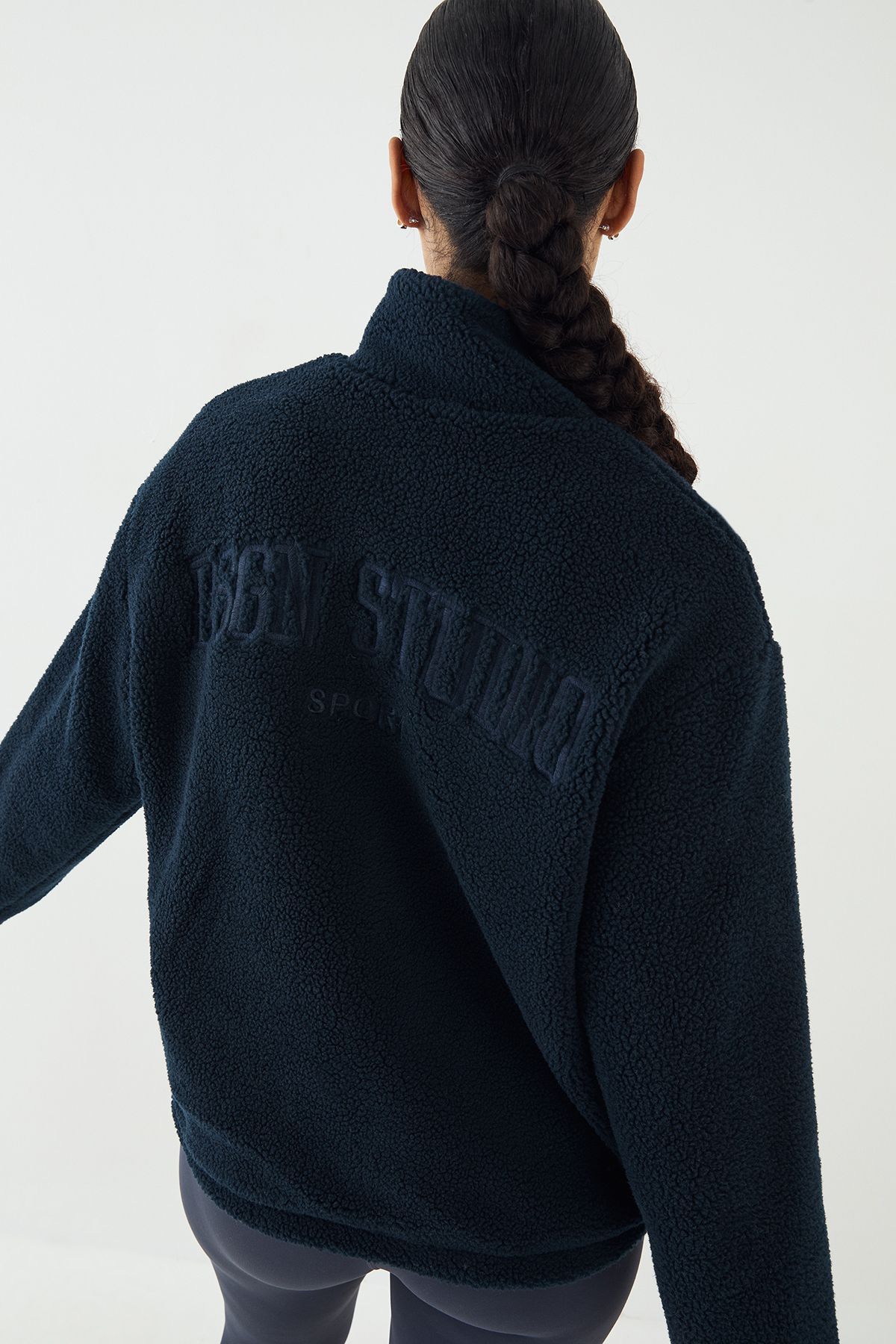 DSGN Studio DSGN Studio Borg Zip Through Funnel Neck Jacket Navy image 2