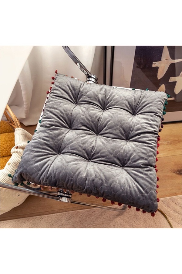 Living and Home Quilted Pom-Pom Trimmed Chair Cushion