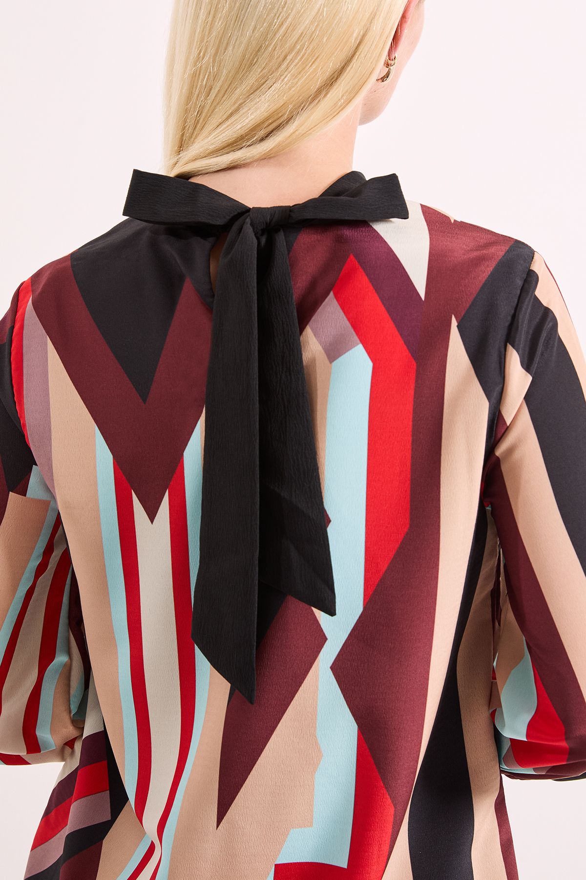 Principles Brown Print High Neck Tie Back Volume Blouse Brown image 5