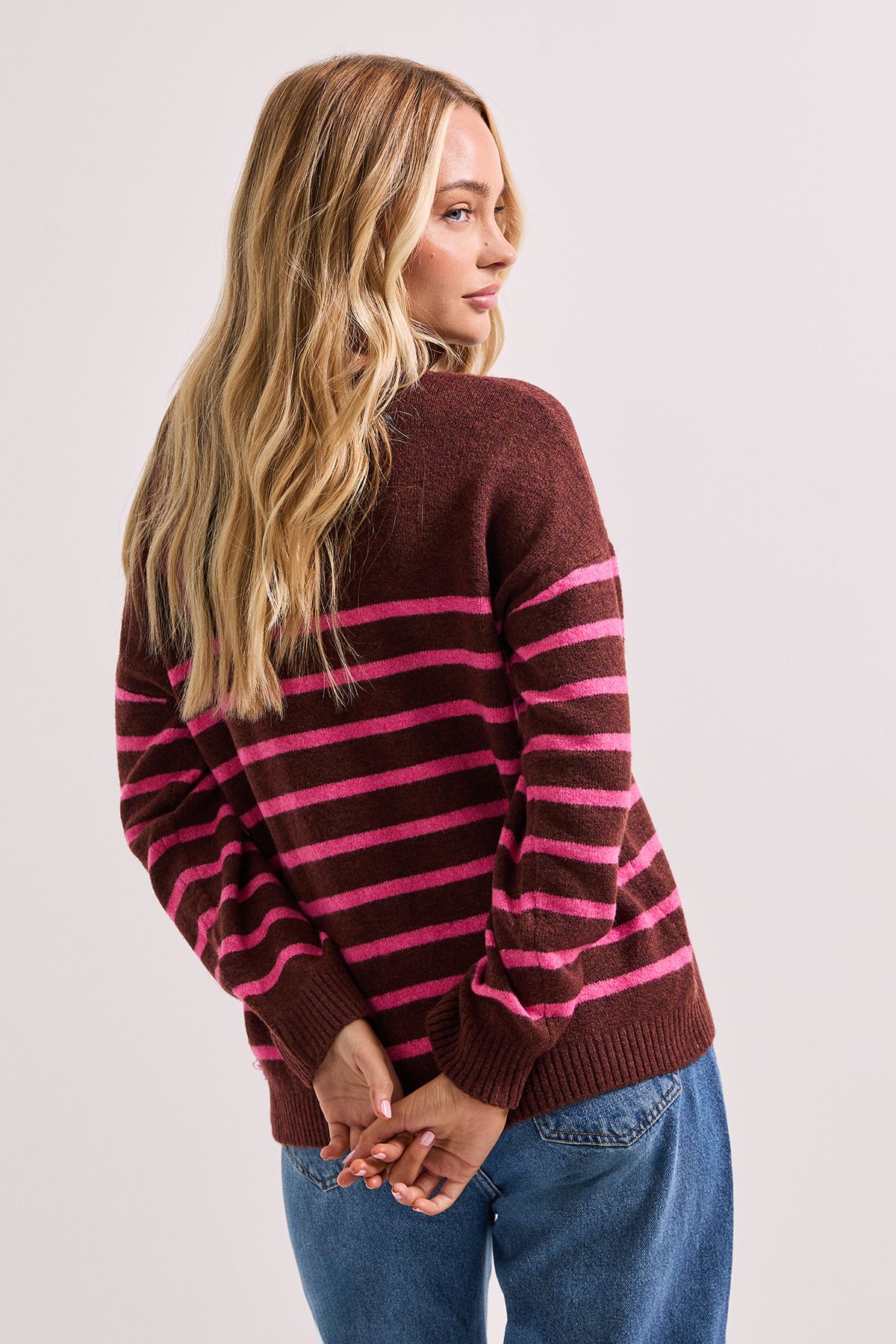 Dorothy Perkins Stripe Placement Crew Jumper Burgundy image 3