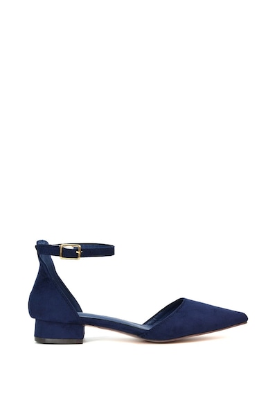XY London 'Jenny' Low Heel Flat Pointed Toe Ankle Strap Court Shoes