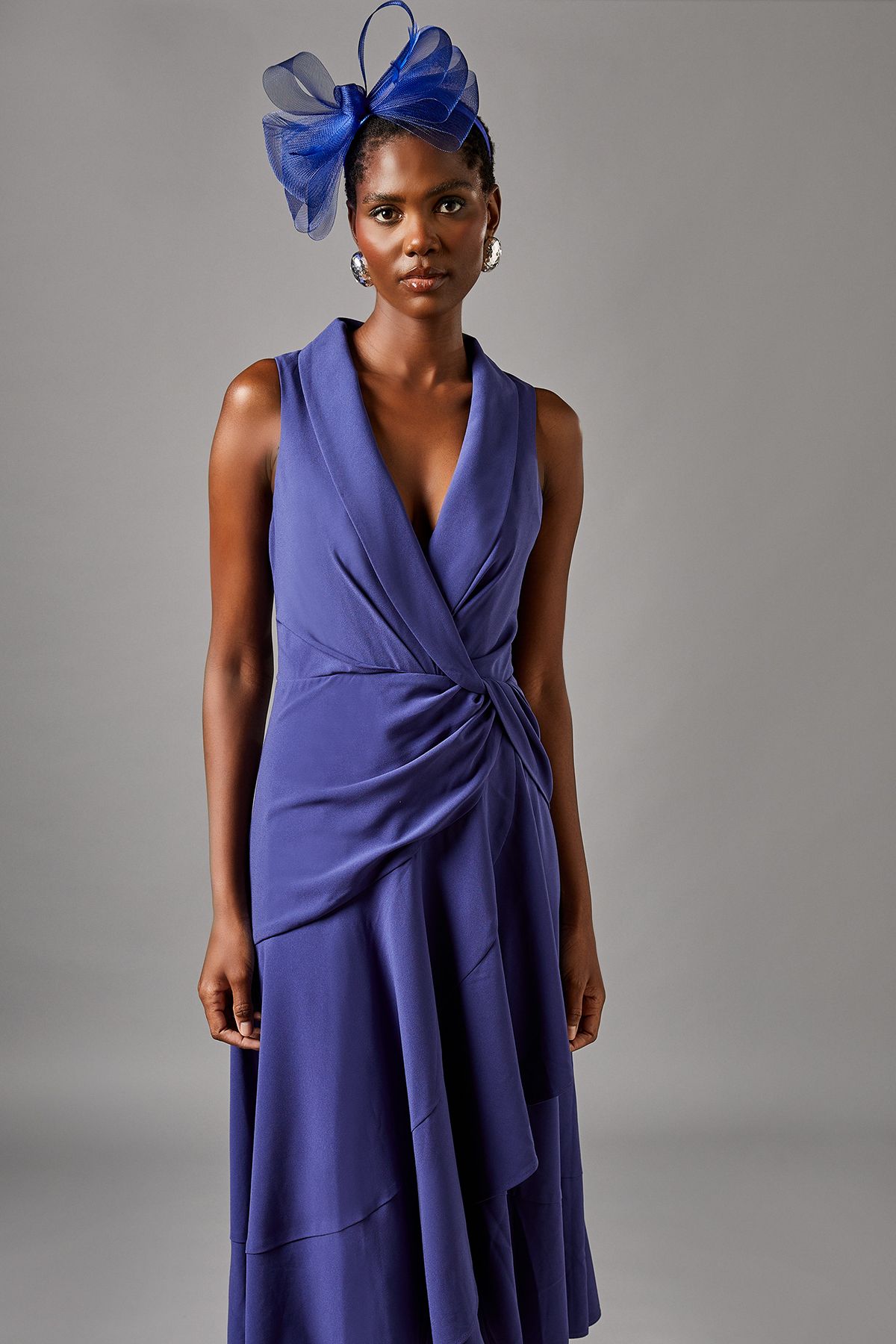 Coast Shawl Collar Ruffle Hem Midi Dress Blue image 2