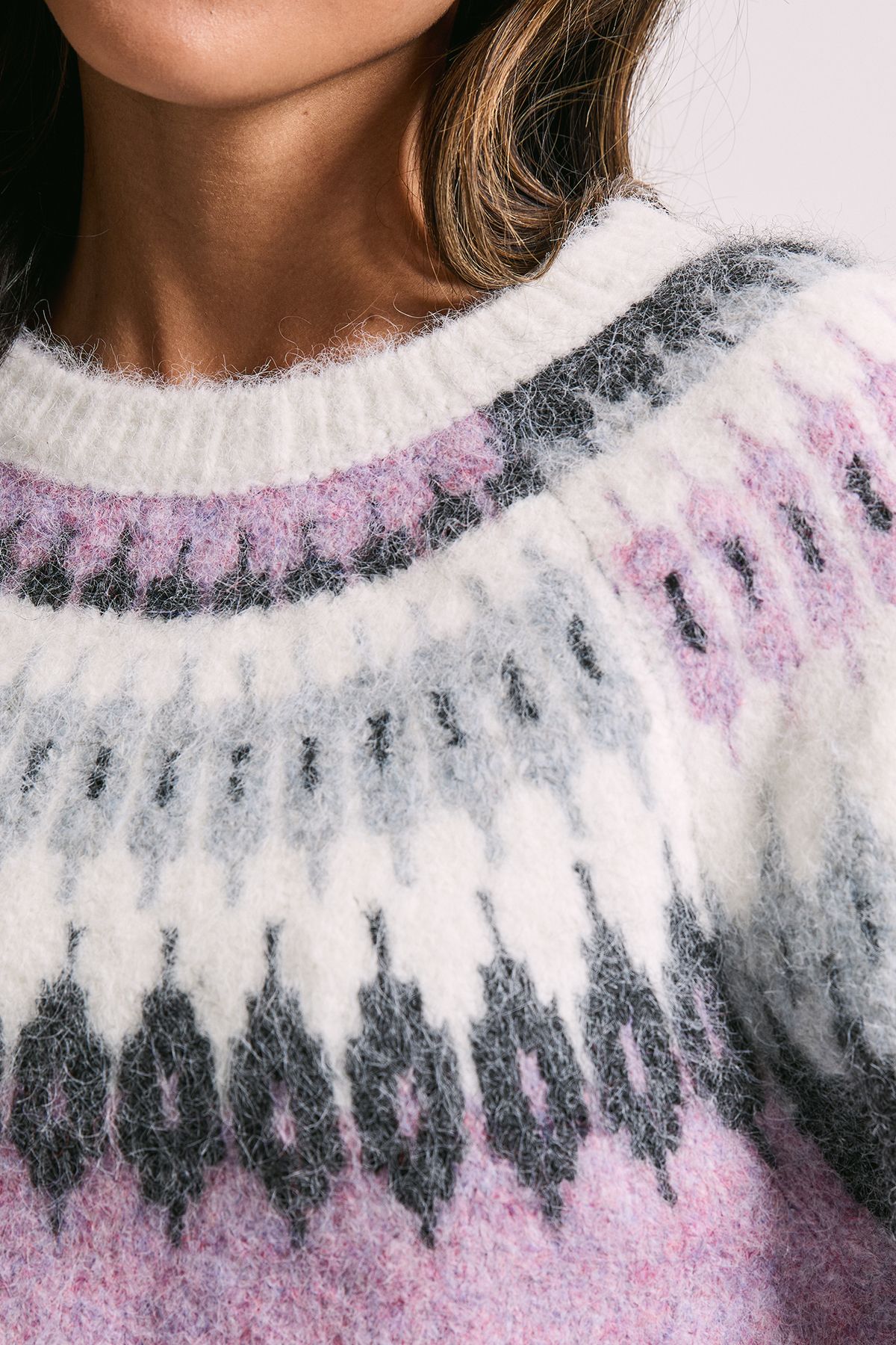 Dorothy Perkins Fairisle Yoke Crew Neck Jumper Mauve image 5