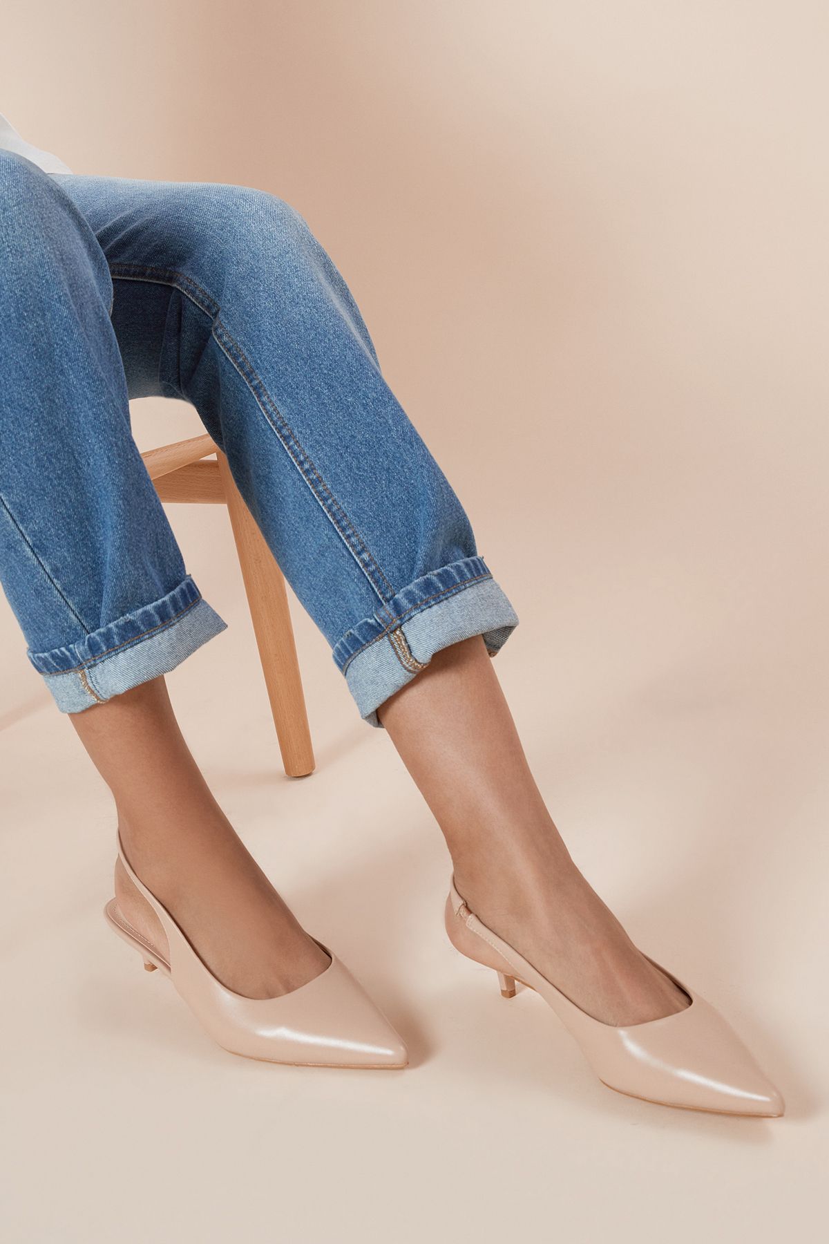 Dorothy Perkins Faelina Faux Leather Slingback Kitten Heel Court Shoes Beige image 4