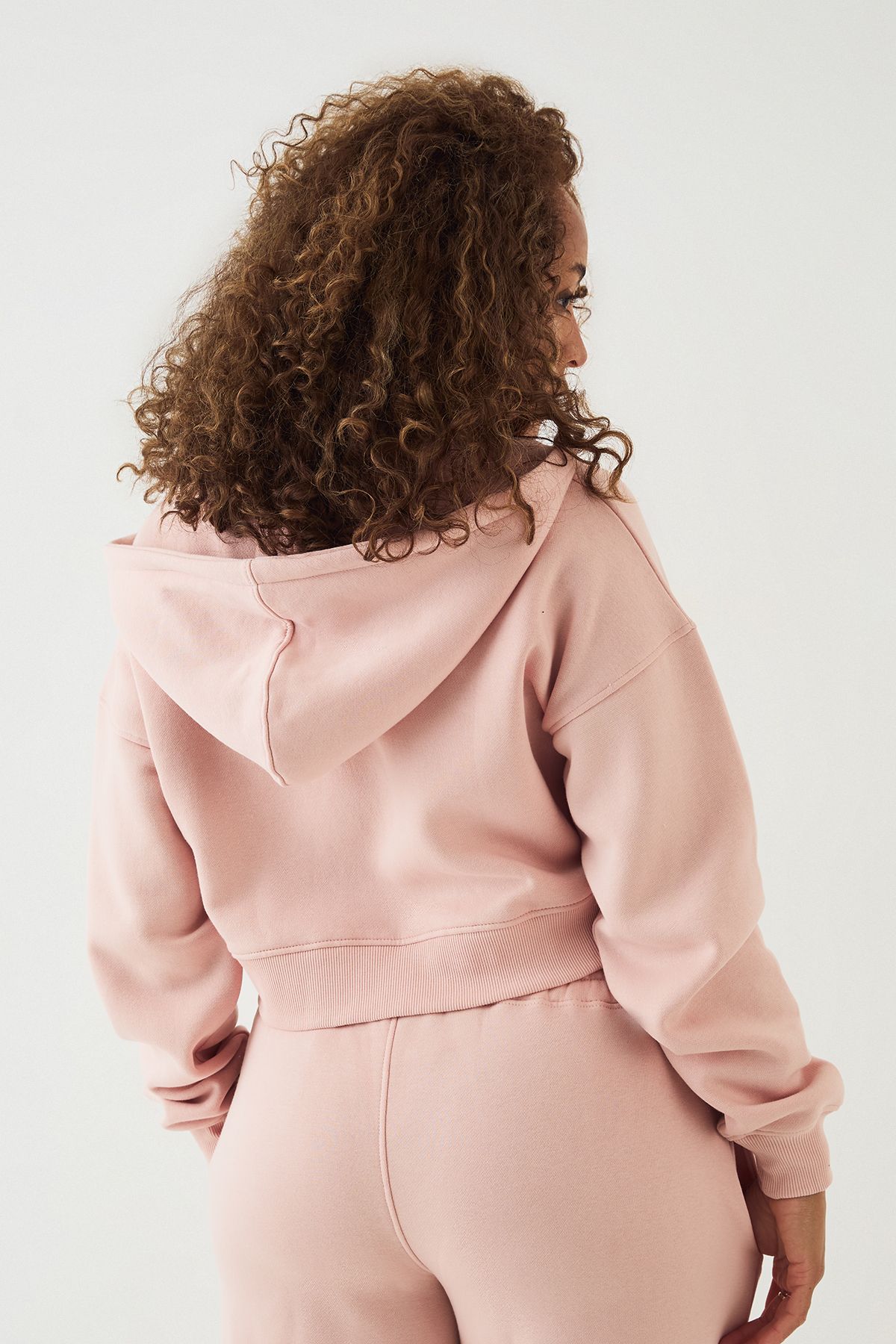 DSGN Studio DSGN Studio Towelling Applique Boxy Crop Zip Through Hoodie Light Pink image 2