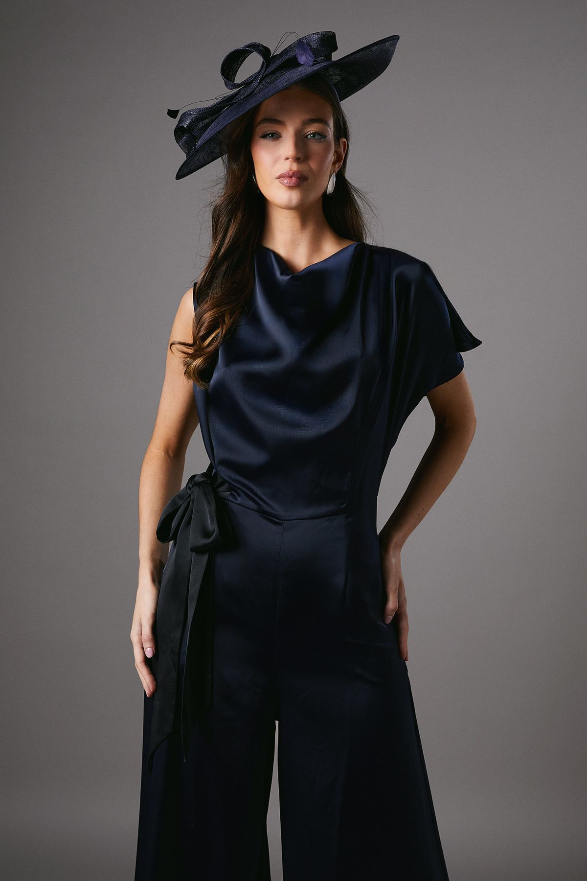 Coast Tie Side Satin Drape Wide Leg Jumpsuit Navy image 2