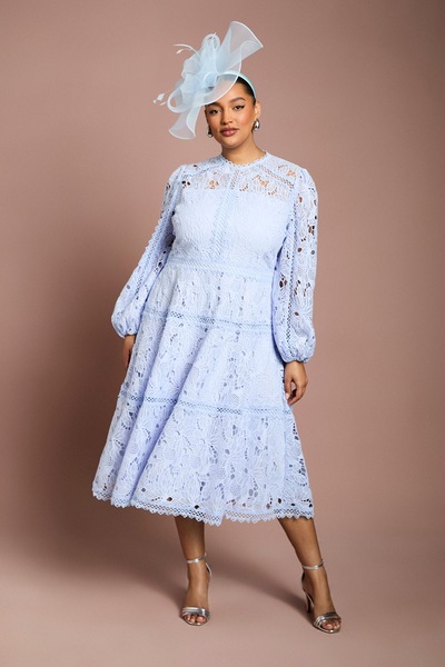 Coast Plus Lace Panelled Long Sleeve Dress Lavender