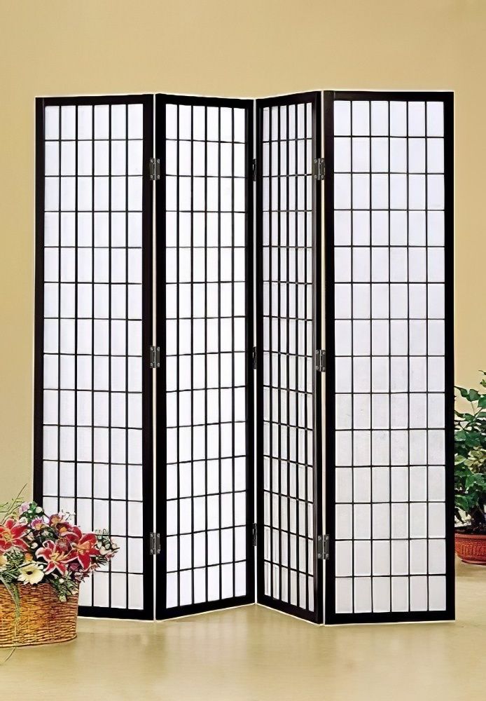 Living and Home 4-Panel Black Solid Wood Folding Room Divider Screen image 2