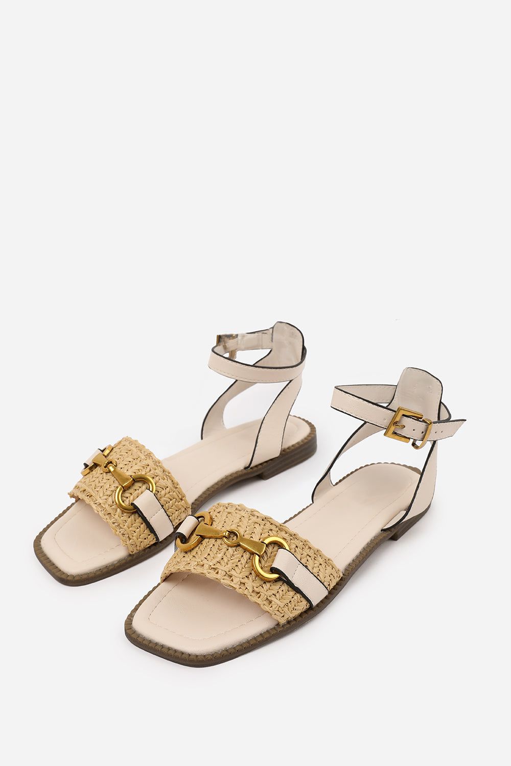 Where's That From 'Bonnie' Pu Straw Detail Strap Sandals With Buckle Closure image 3