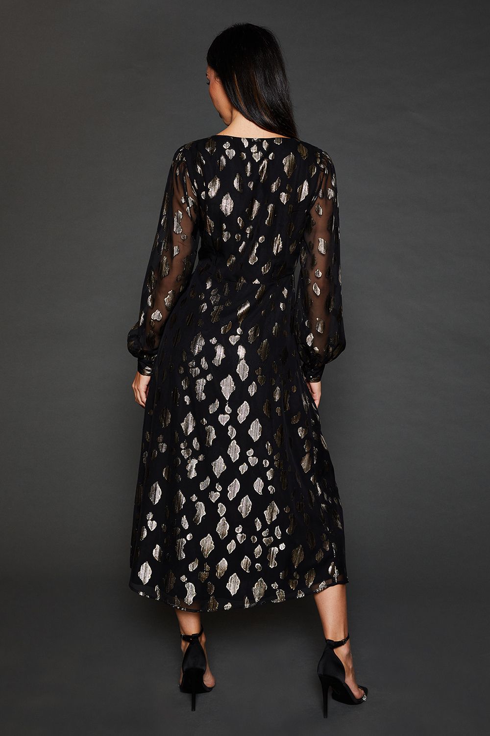 Dorothy Perkins Jacquard Button Front Long Sleeve Midi Dress Black image 3