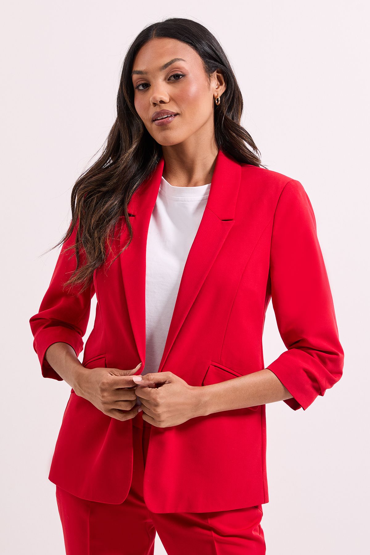 Dorothy Perkins Ruched Sleeve Blazer Red image 1