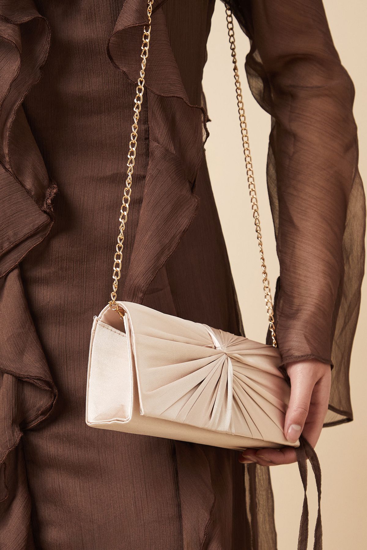 Dorothy Perkins Beauty Twist Front Satin Clutch Bag Champagne image 3