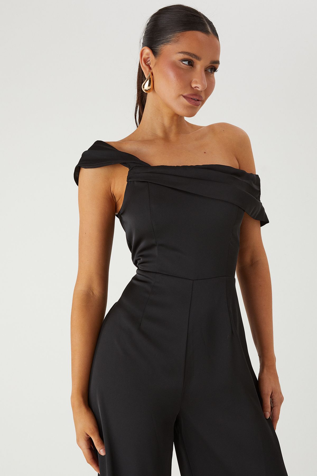 MissPap Bardot Twist Straight Leg Jumpsuit Black image 2