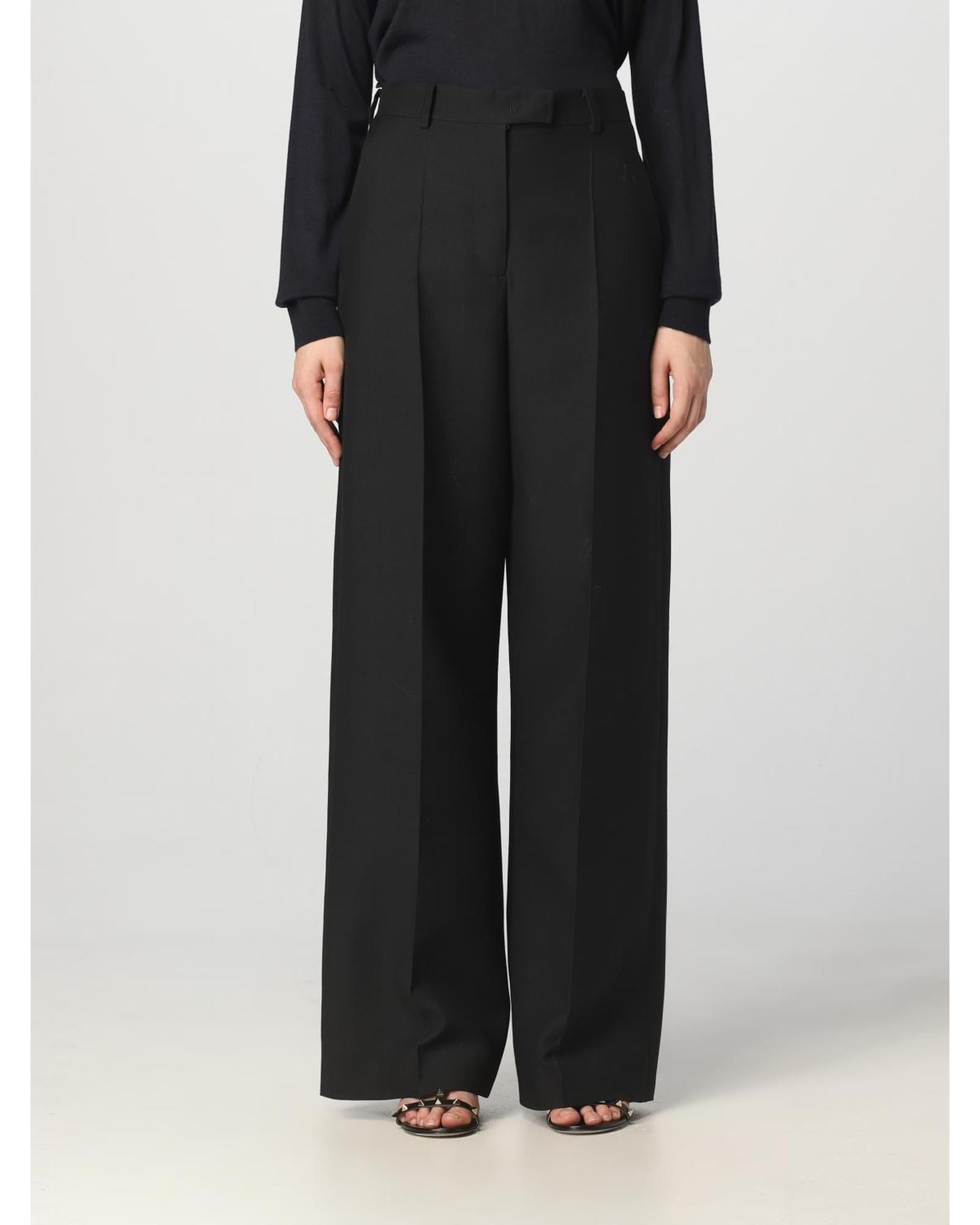 Valentino Wide Leg Wool Trousers Wo - Black Pants