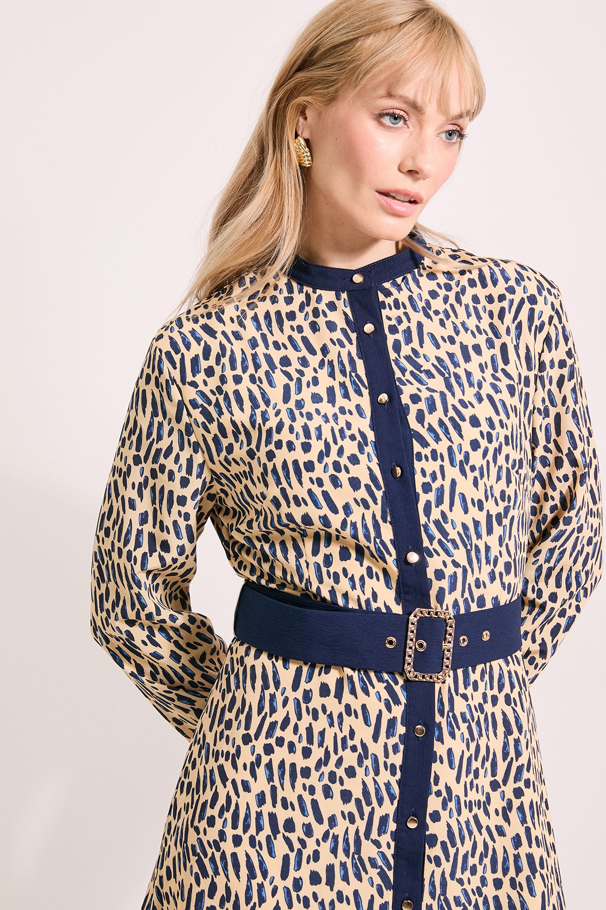 Principles Animal Contrast Collar Printed Belted Midi Dress Animal image 2