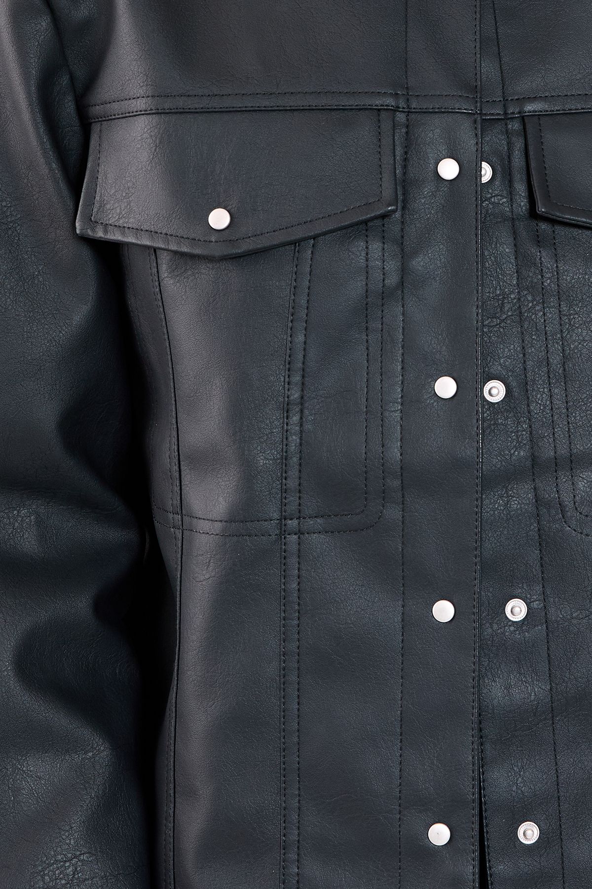 NastyGal Western Faux Leather Shoulder Pad Shirt Black image 5