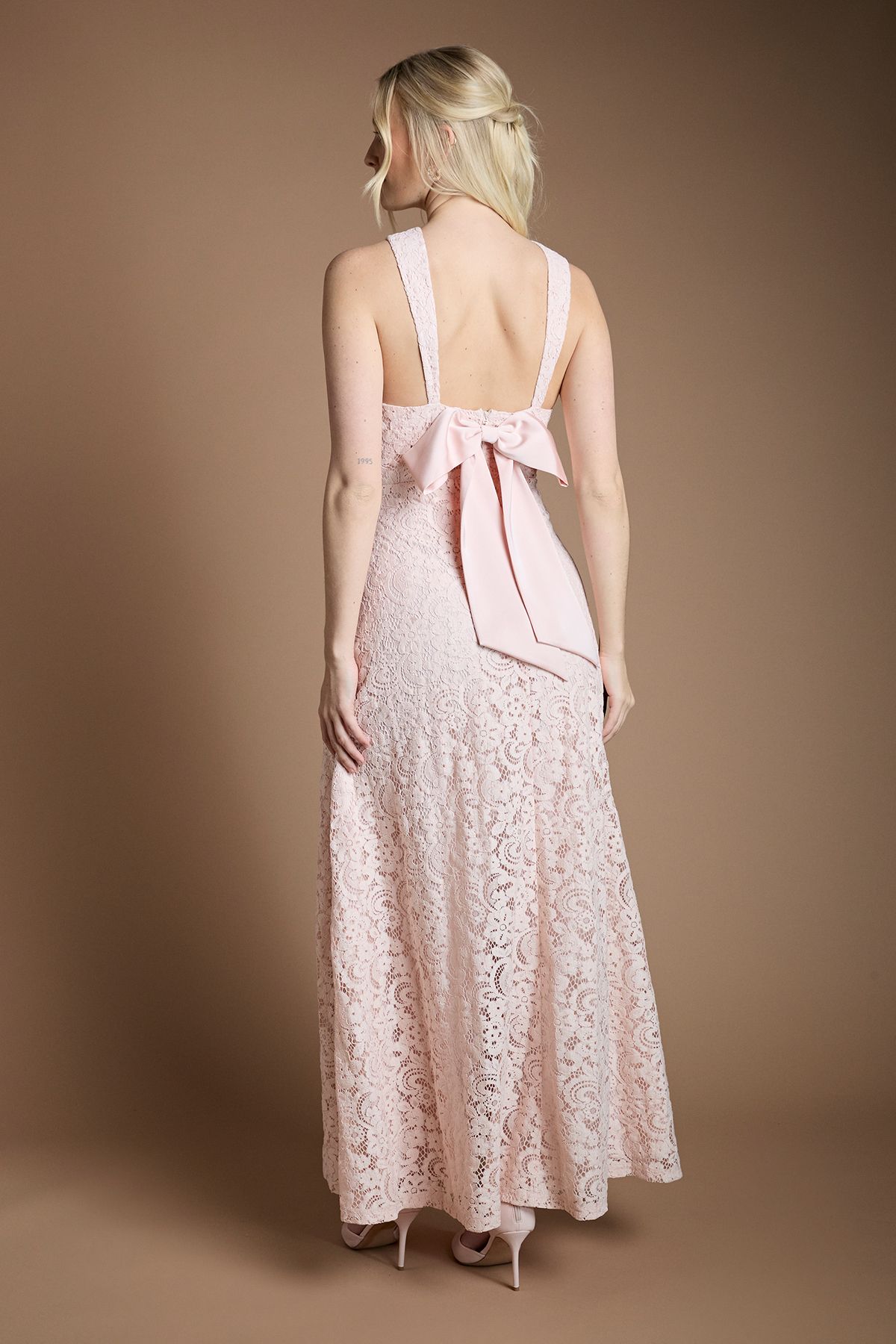 Coast Lace Cross Neck Bridesmaid Maxi Dress Blush image 3
