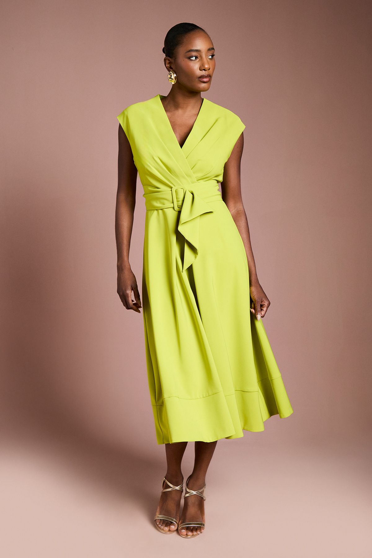 Coast Belted Crepe Dress Lime image 1