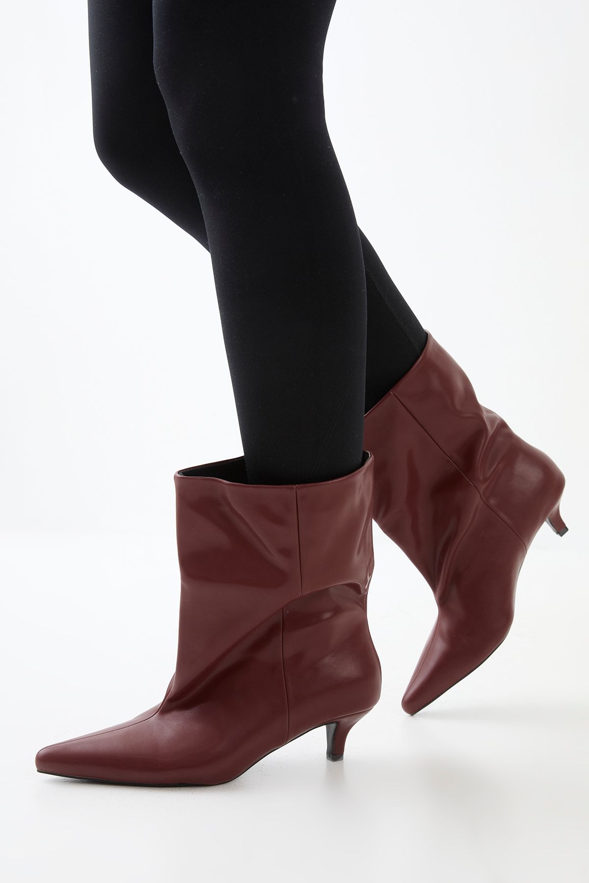 MissPap Low Stiletto Heel Ankle Boots Burgundy image 4