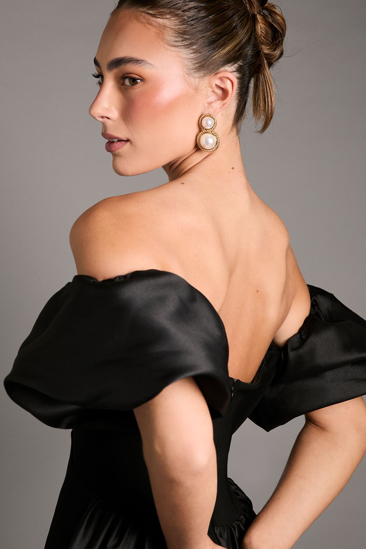 Coast Bardot Puff Sleeve Strapless Maxi Dress with Full Skirt Back Detail Black image 4