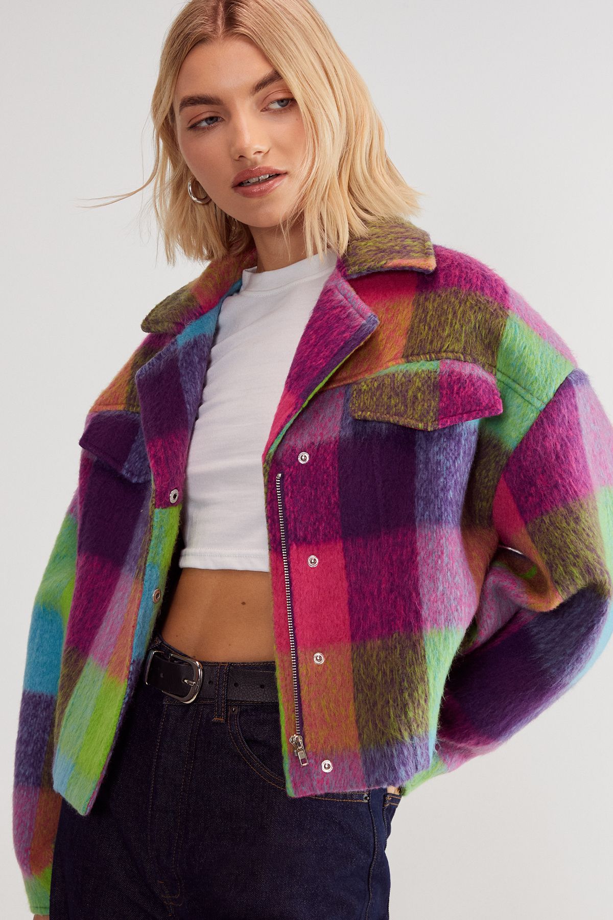 NastyGal Check Wool Blend Trucker Multi image 3