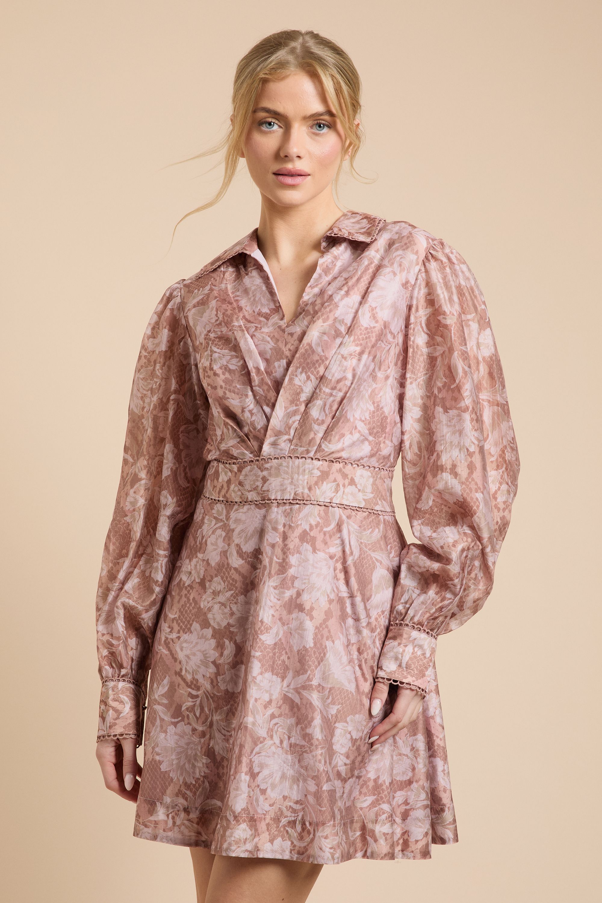 Oasis Wrap Detail Pleated Mini Shirt Dress Pink