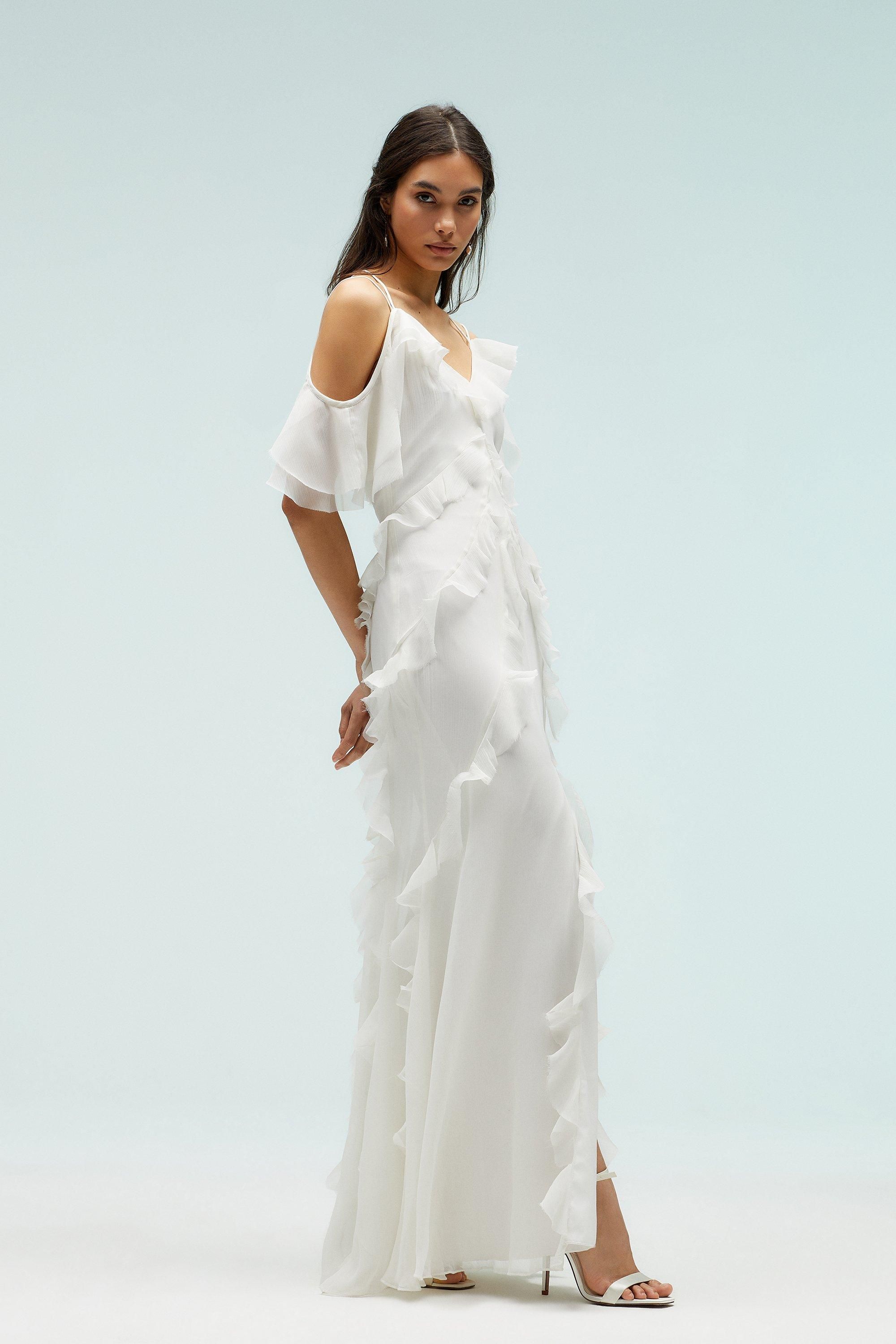 Coast Statement Frill Cold Shoulder Open Back Dress Ivory image 5