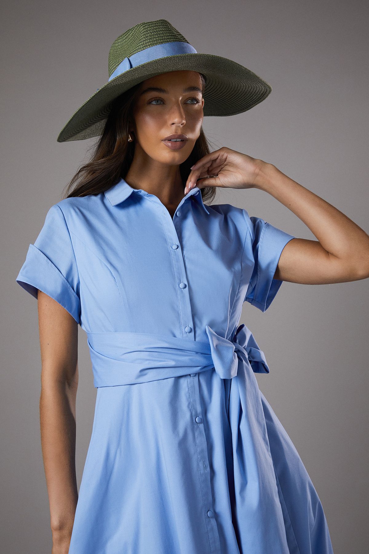 Coast Lisa Tan Polo Tie Waist Shirt Dress Blue image 4
