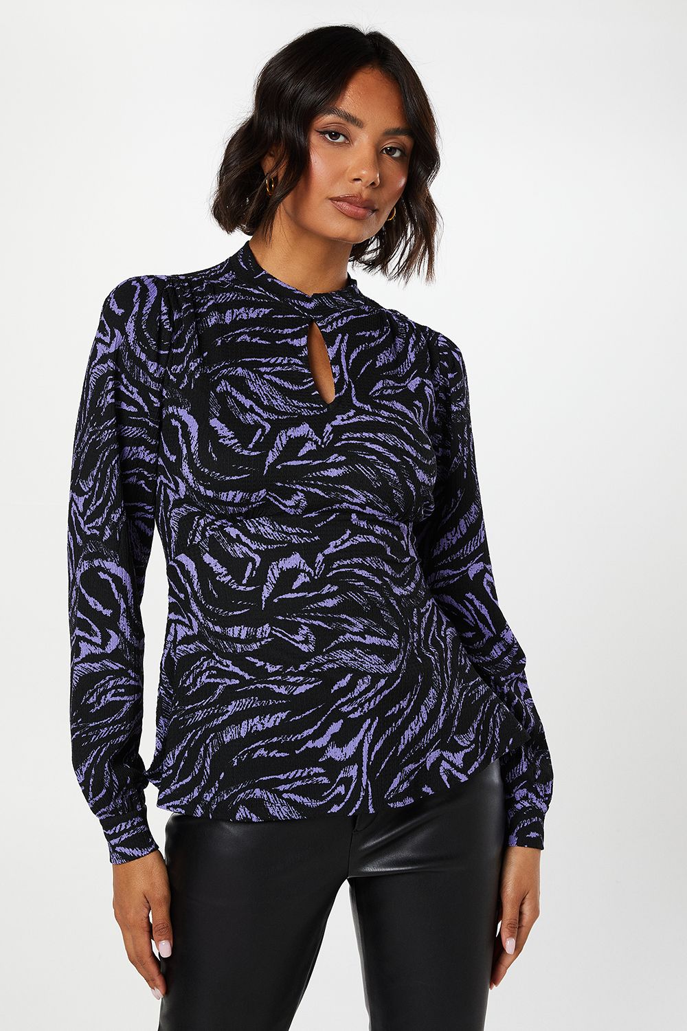 Dorothy Perkins Blue Zebra Keyhole Long Sleeve Top Zebra image 2