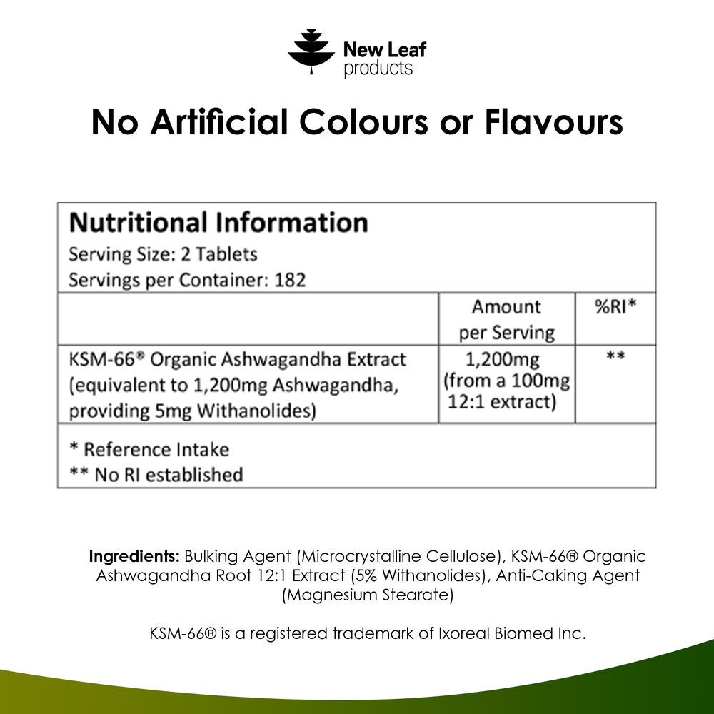 New leaf health Ashwagandha KSM-66 1200mg Pure Root Extract - 365 Vegan Tablets image 6