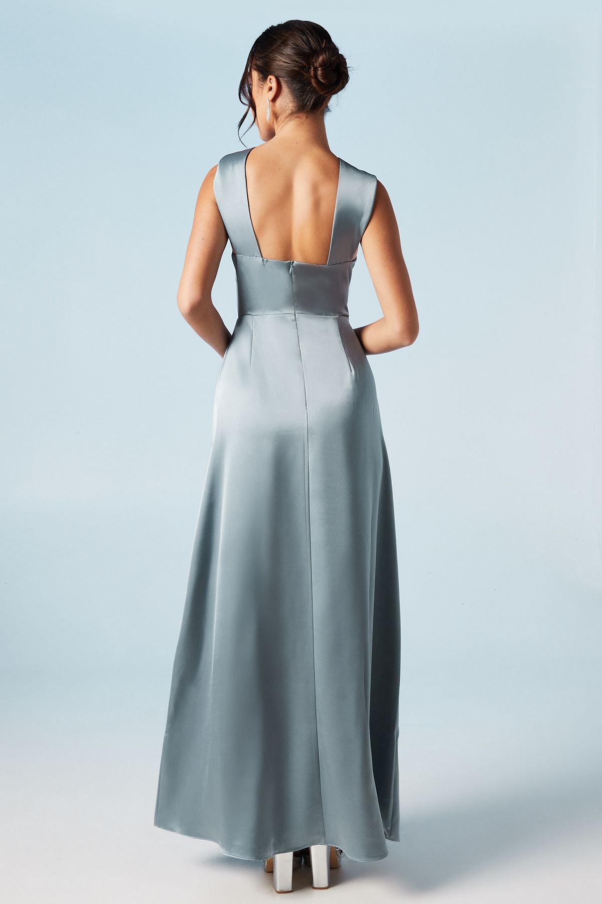 Coast Twisted Halterneck Satin Maxi Bridesmaid Dress Dusty Blue image 3
