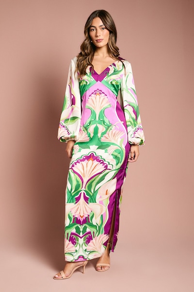 Coast Long Sleeve Placement Print Midi Dress Multi