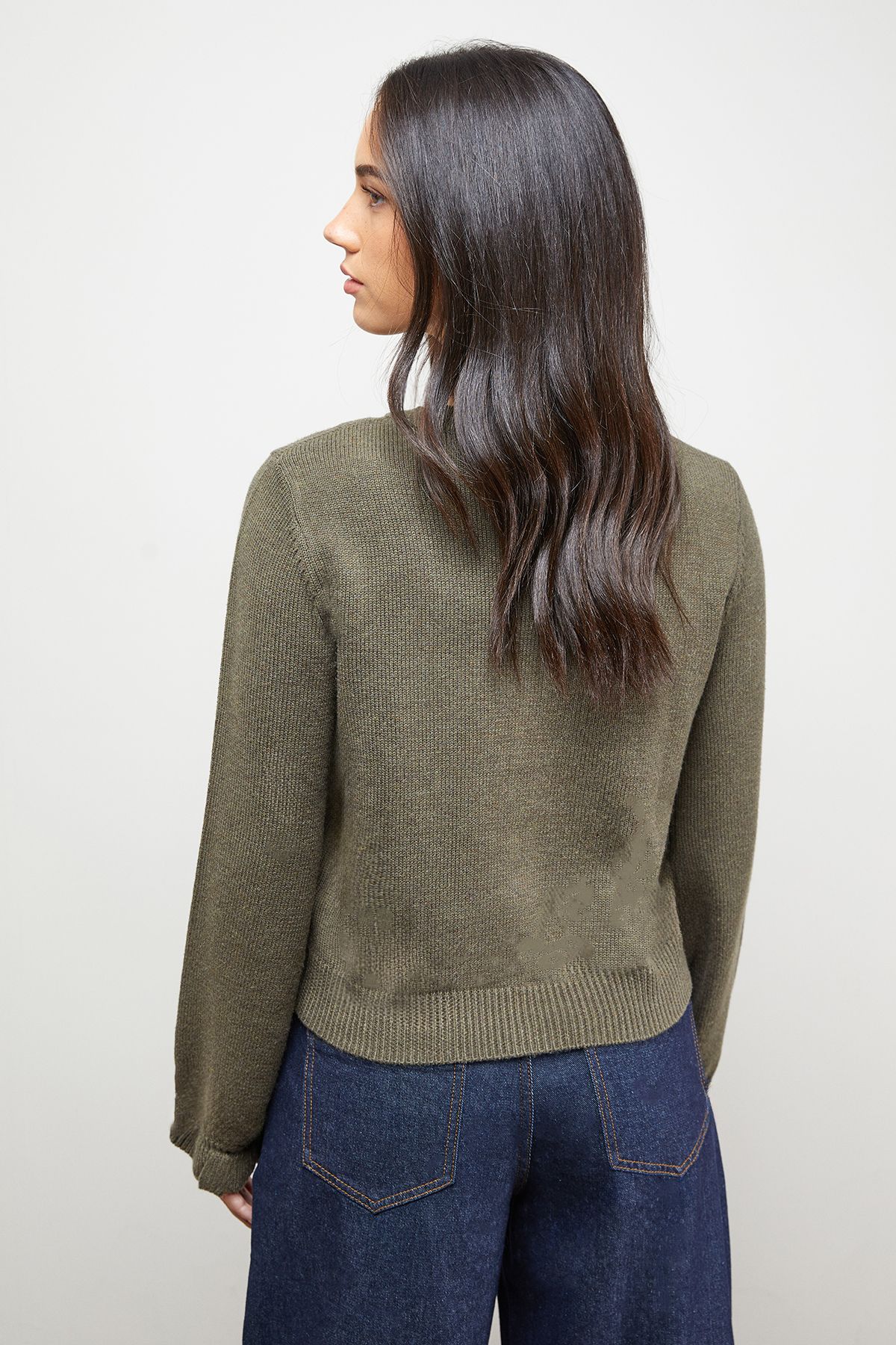 Oasis Ruffle Detail Cropped Cardigan Khaki image 3