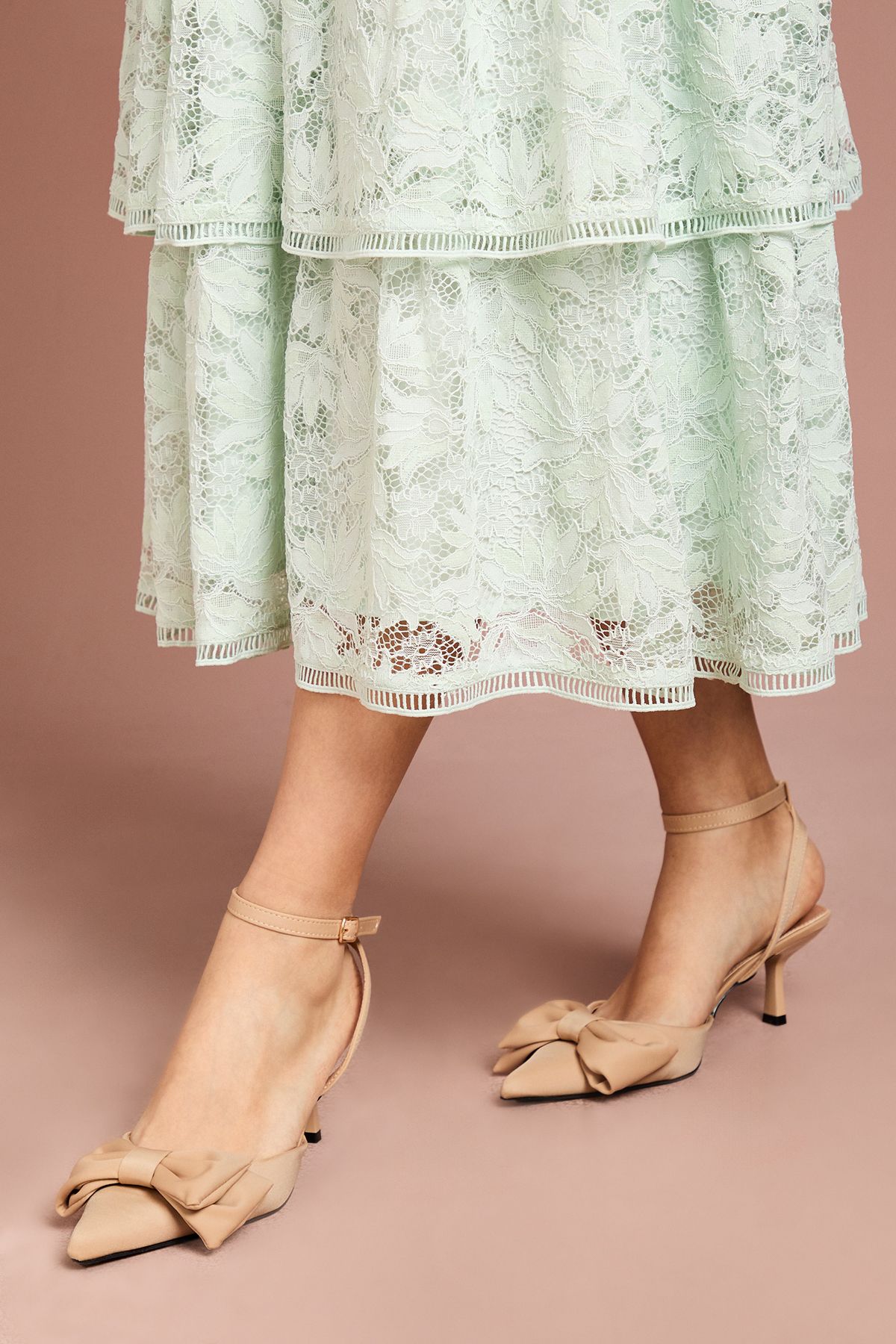 Coast Cristina Satin Bow Pointed Kitten Heel Court Shoes Beige image 1