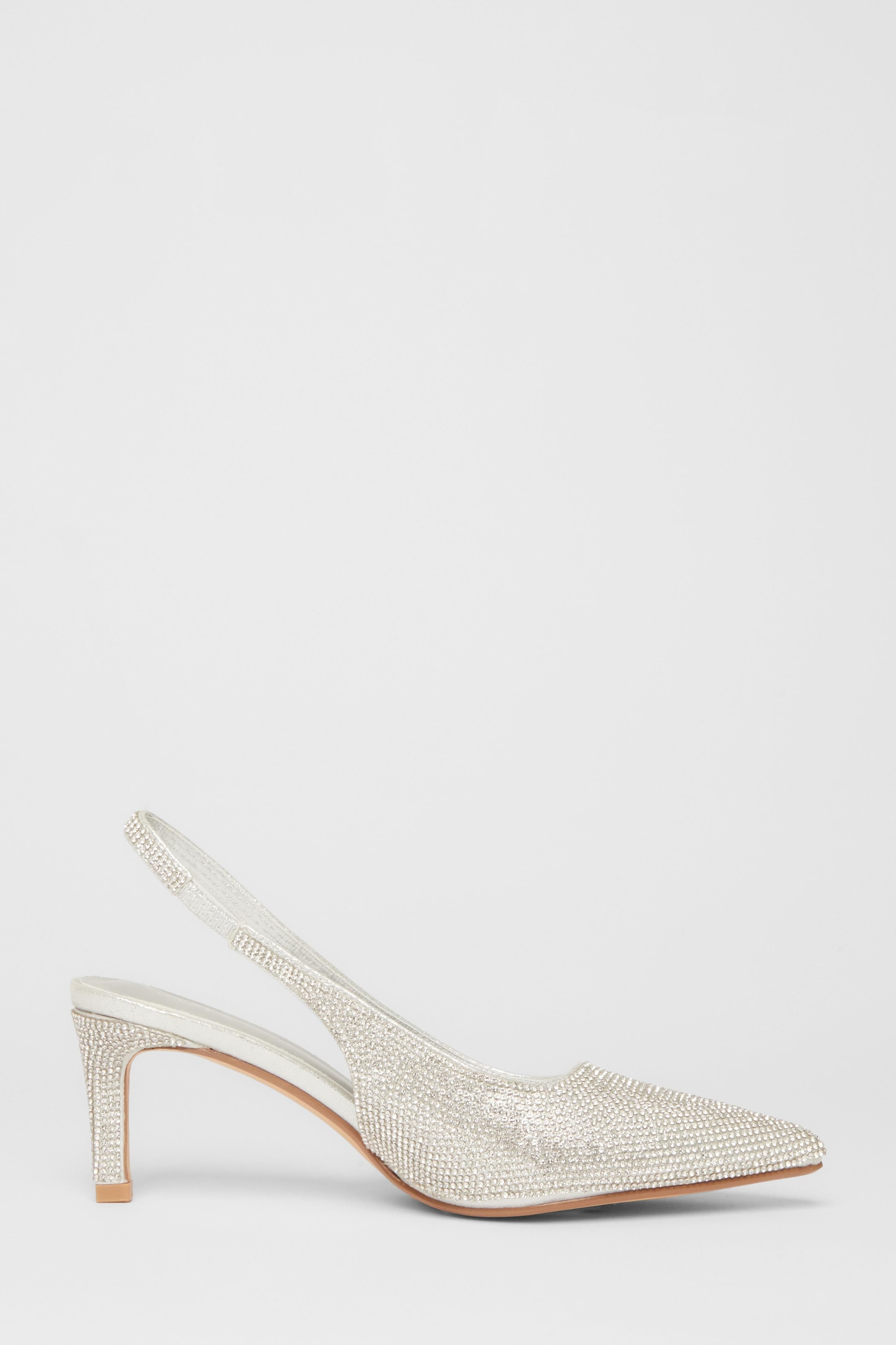Quiz Silver Diamante Sling Back Heels image 5