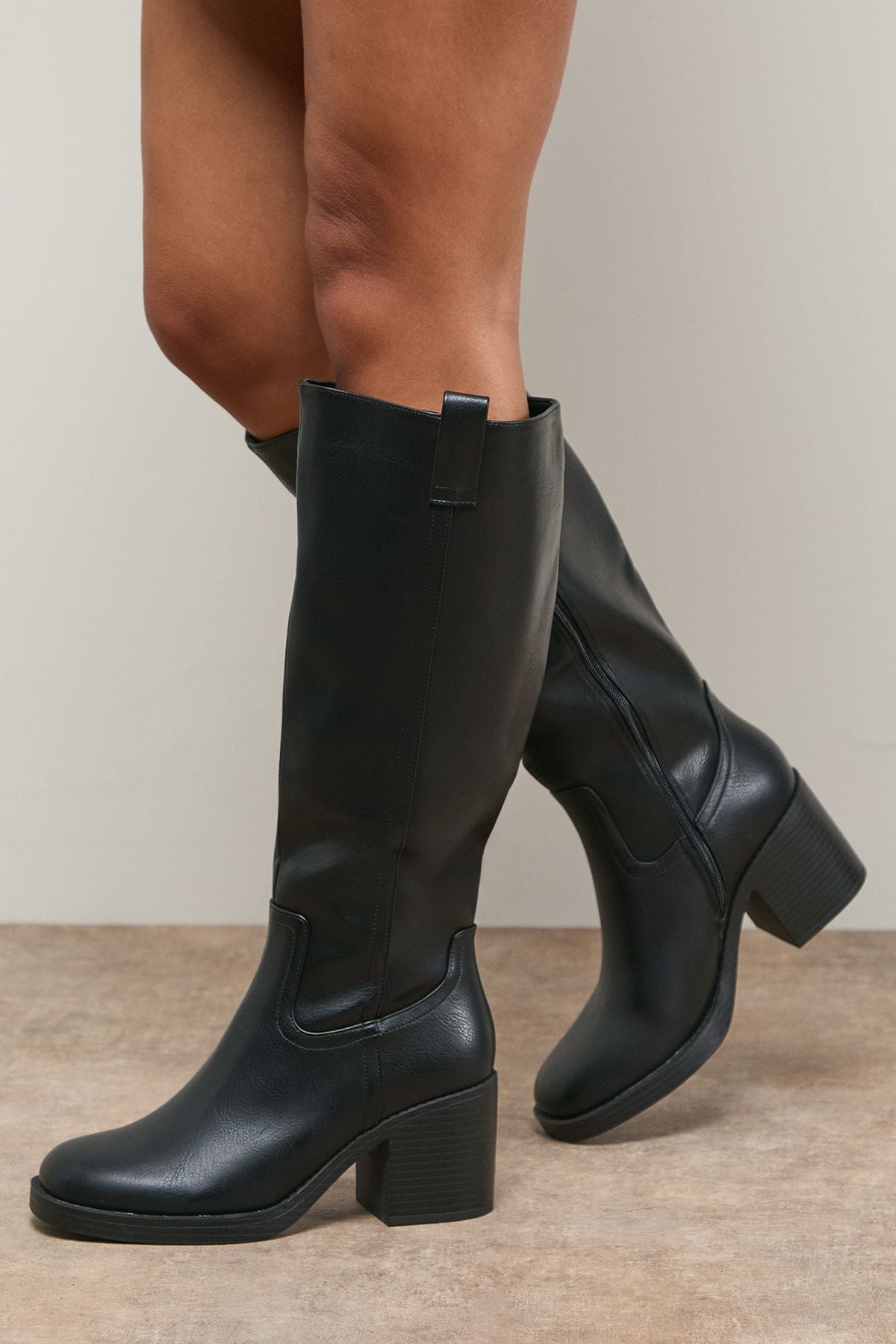 Oasis Lilian Faux Suede Soft Point Medium Heel Pull On Knee Boots Natural Black image 1