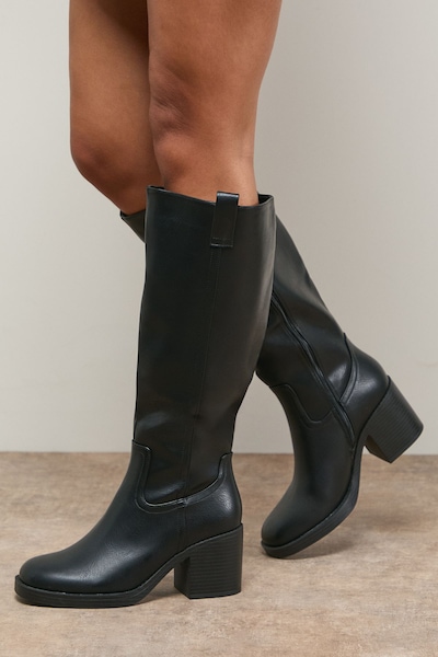 Oasis Lilian Faux Suede Soft Point Medium Heel Pull On Knee Boots Natural Black