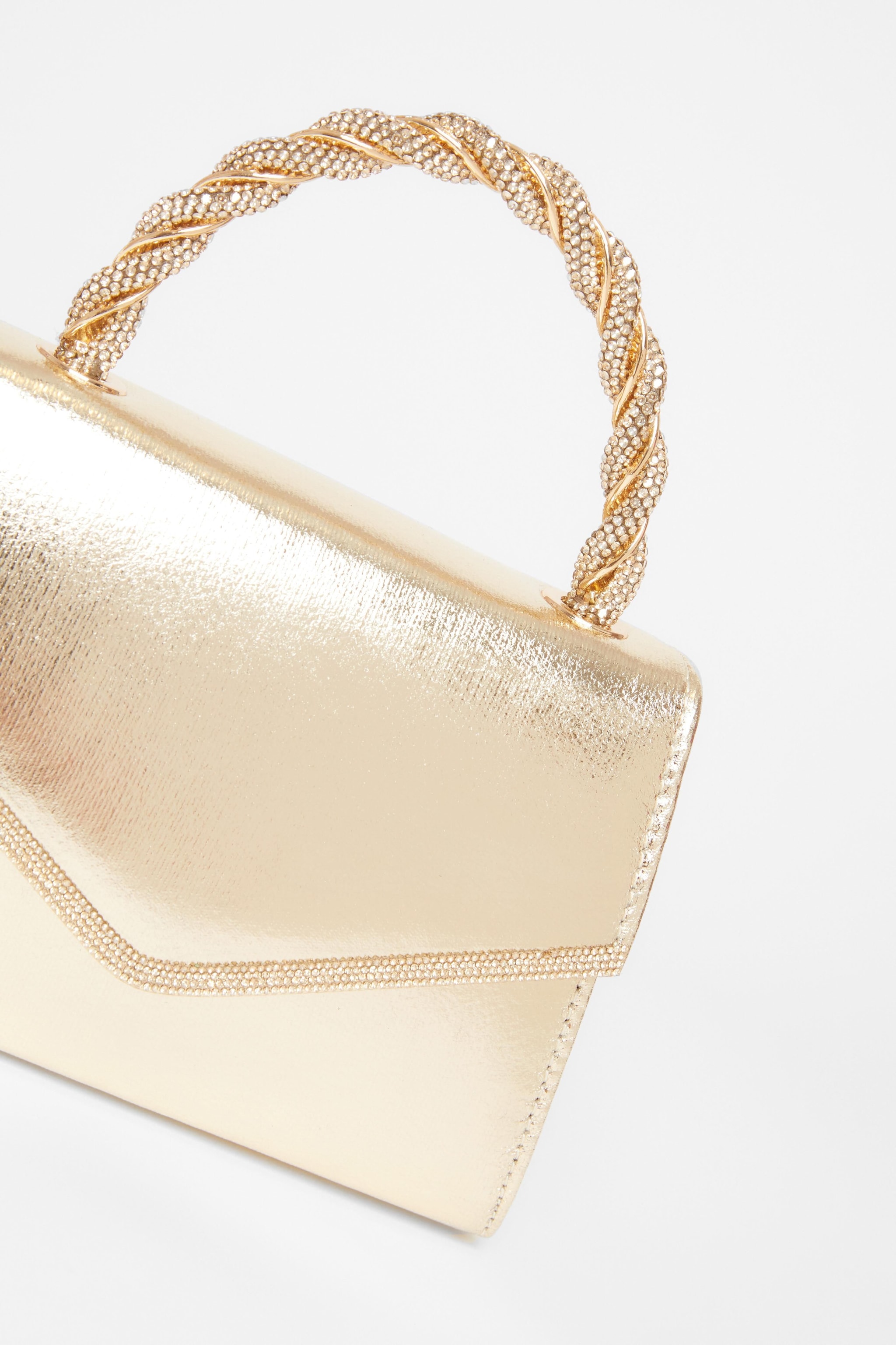 Quiz Gold Diamante Twist Top Handle Bag image 5