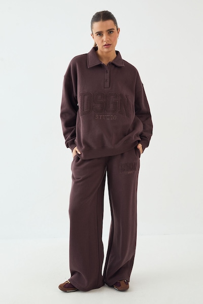 DSGN Studio DSGN Studio Towelling Applique Straight Leg Jogger Chocolate