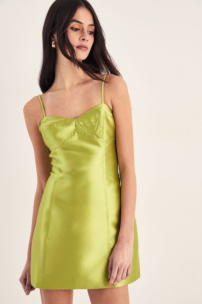 NastyGal Structured Satin Panelled Strappy Mini Dress Lime