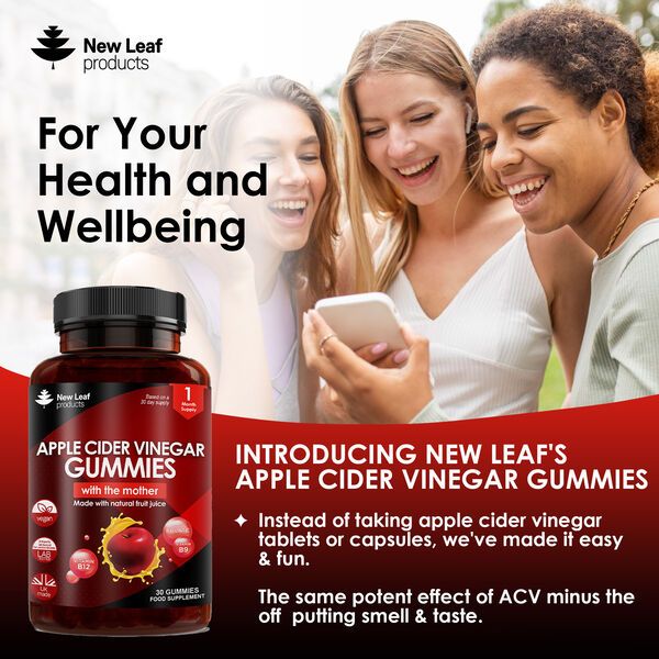 New leaf health Apple Cider Vinegar, 30 Vegan Gummies + Vitamin B12 Folate image 3