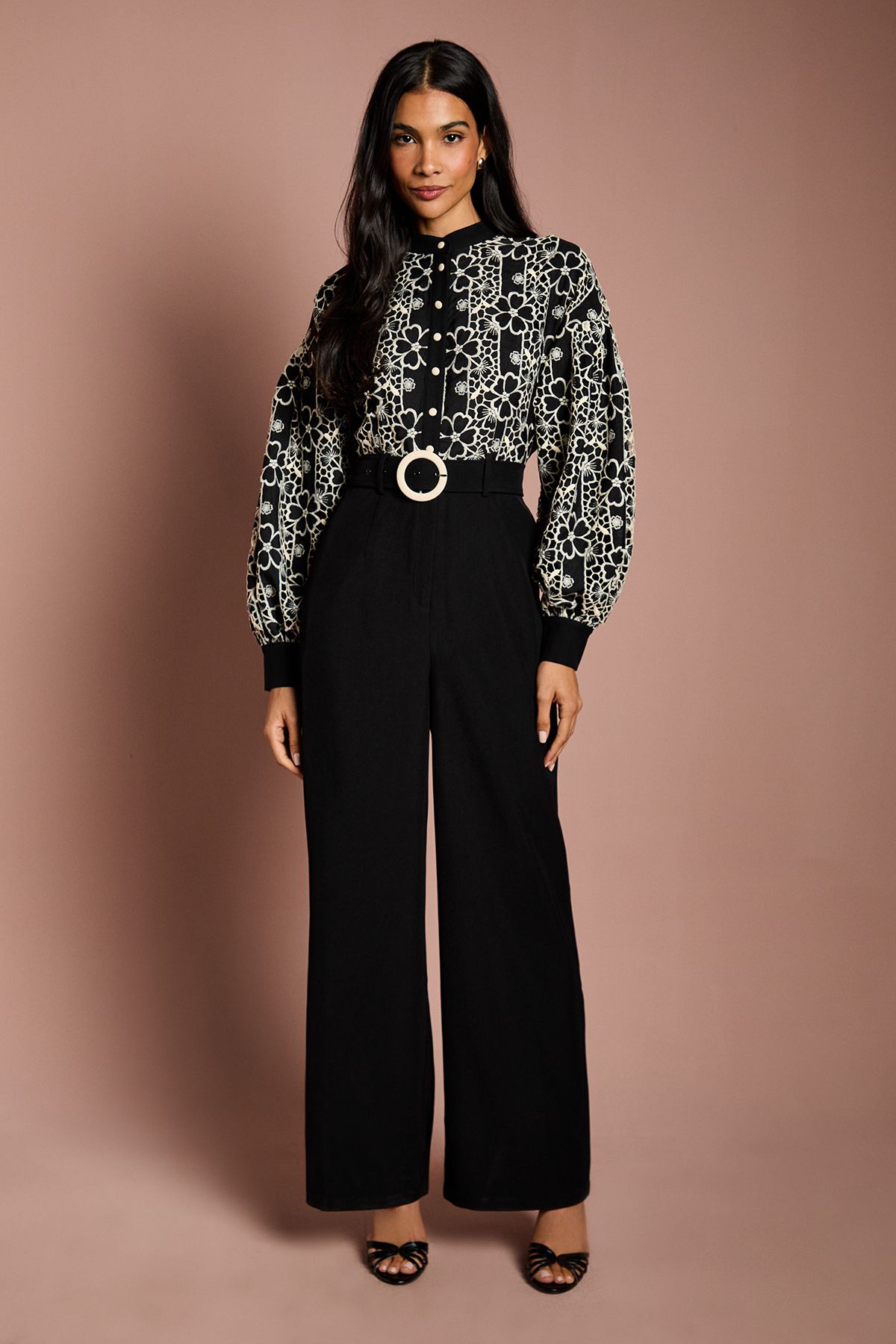 Coast Blouson Sleeve Belted Wide Leg Jumpsuit Mono image 1