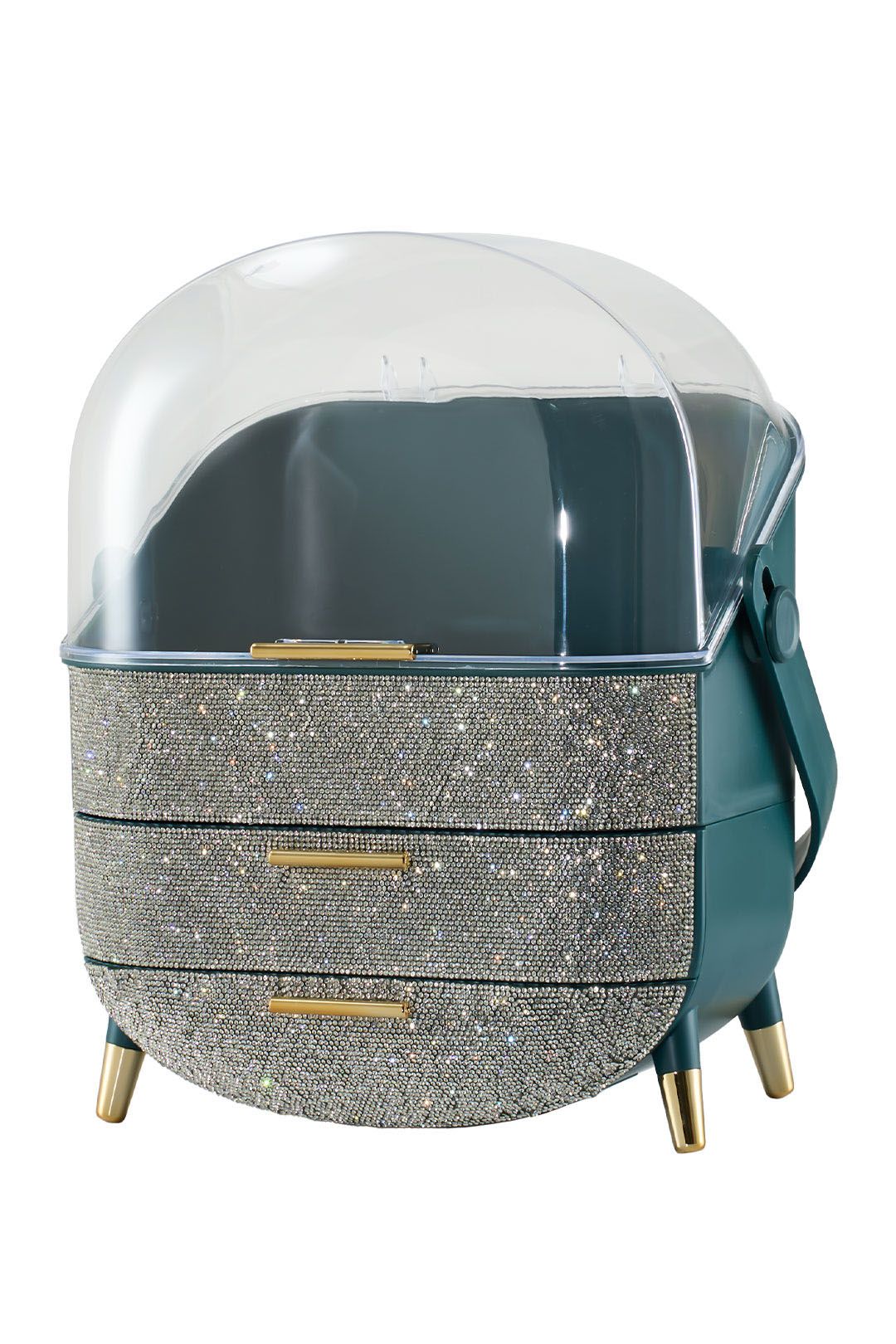 SHEONLY Countertop Portable Oval Makeup Storage Box with Transparent Cover image 5