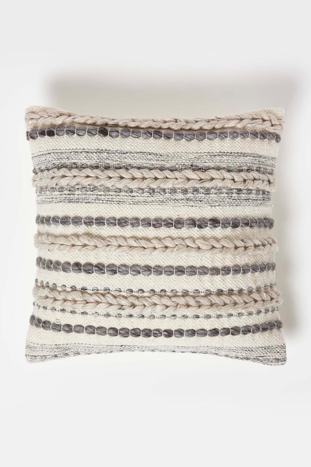 Homescapes Fyn Handwoven Braided Beige & Grey Kilim Cushion image 1