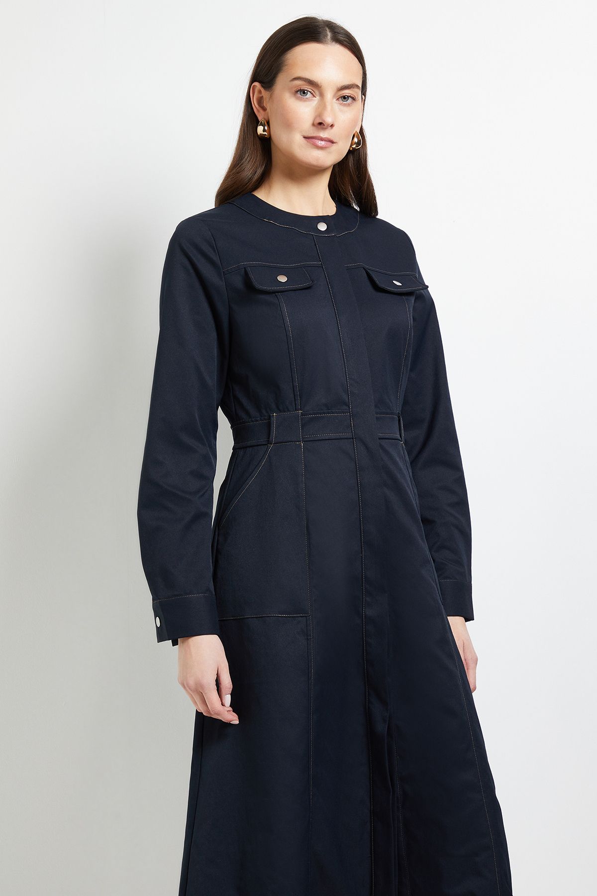 Principles Utility Pocket Collarless Shirt Dress Navy image 2