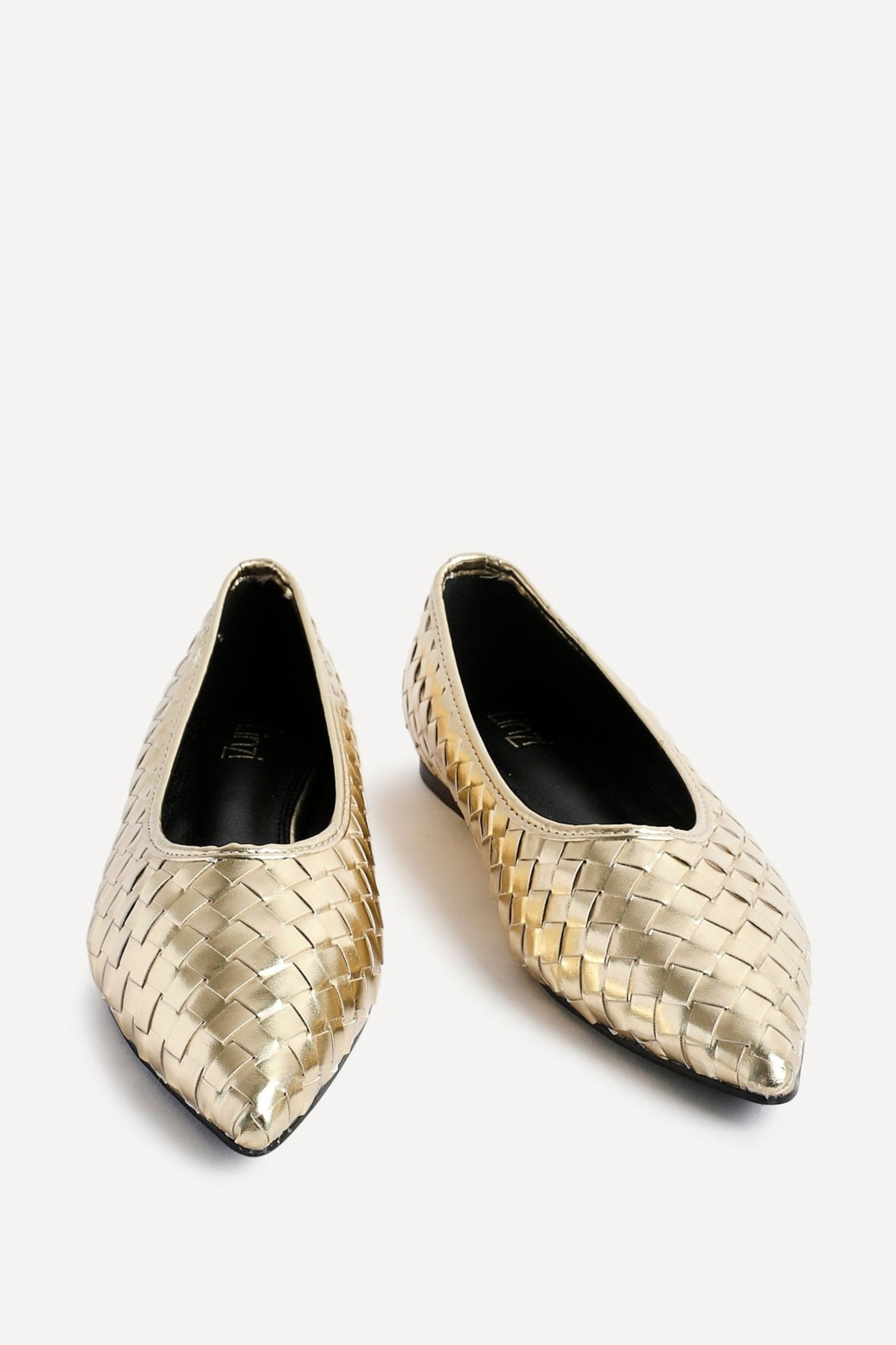 Linzi Talina Gold Faux Leather Woven Pointed Toe Ballet Flats image 3