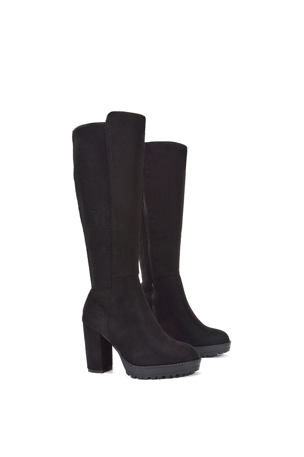 XY London 'Libby' Knee High Block High Heel Platform Elasticated Calf Boots image 3