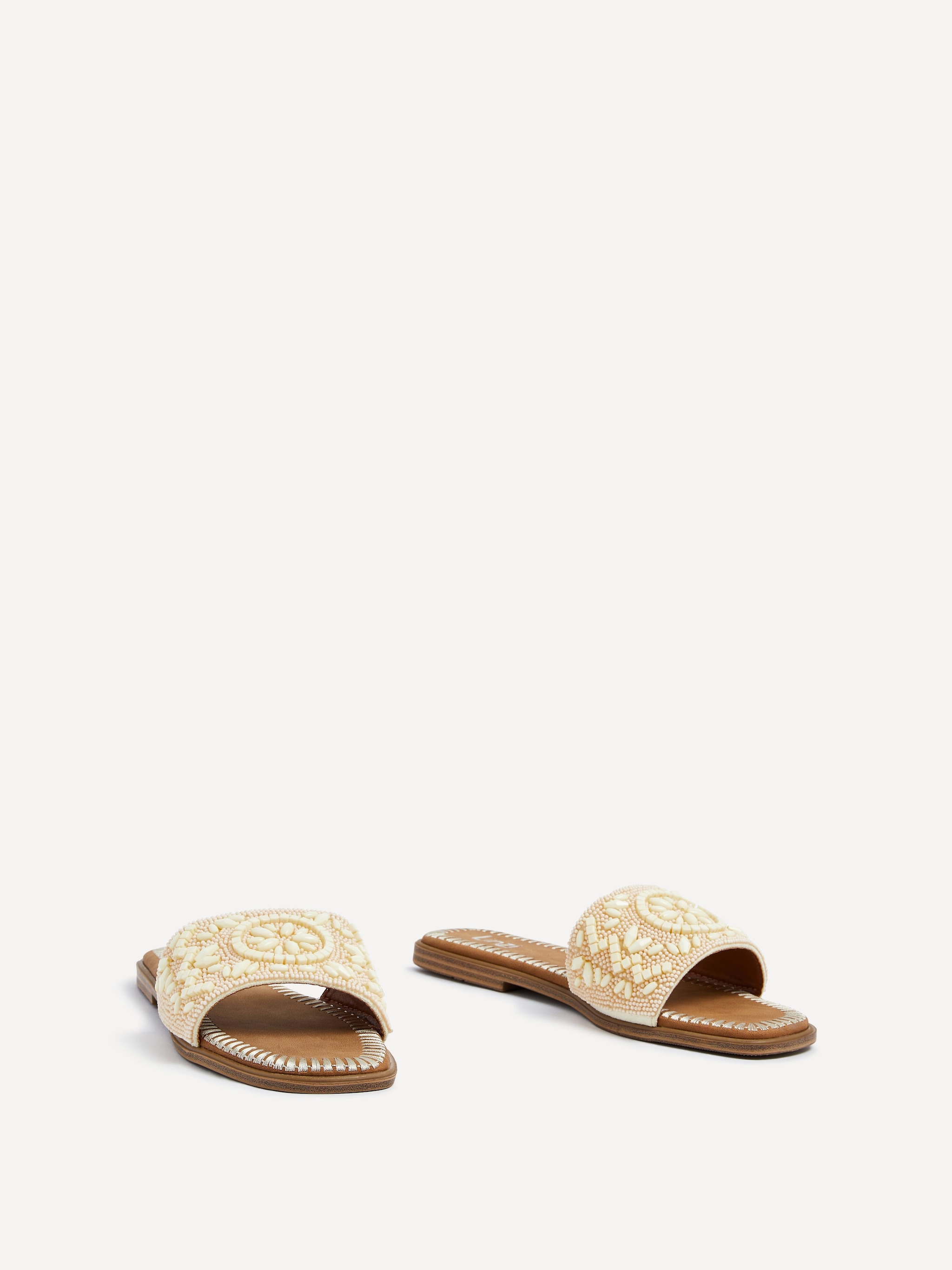Linzi Aloha Beige Beaded Flat Slider Sandal image 3