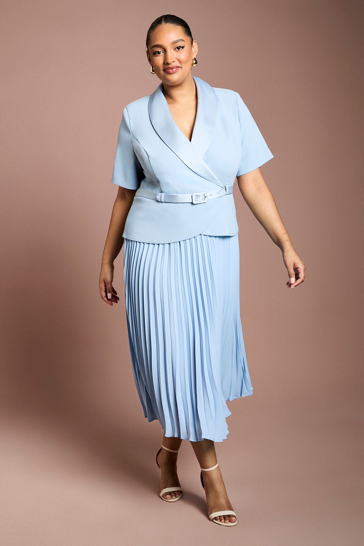 Coast Plus 2 In 1 Wrap Dress With Pleated Skirt Powder Blue