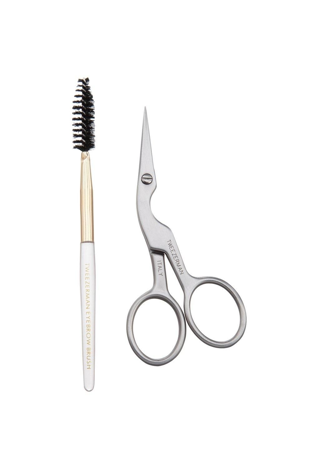 Tweezerman Brow Scissors & Brush Silver image 1